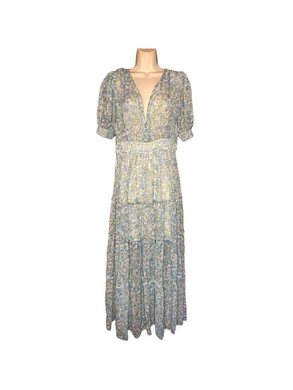 BYTIMO Blue Floral Tiered Chiffon Maxi DRESS -  NWT Size Medium - Picture 5 of 12